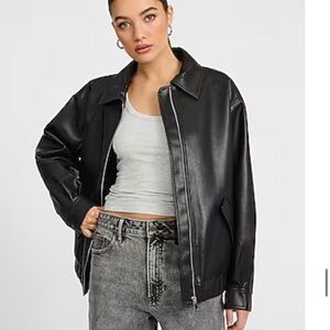 Express Black Faux Leather Bomber Jacket